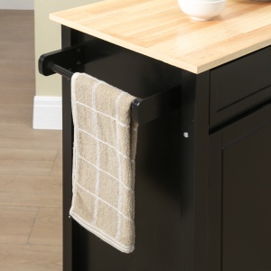 Carucior de Bucatarie din Lemn cu Sertar, Dulapior si Etajere cu Roti, 83x45x88cm, Negru - Img 8