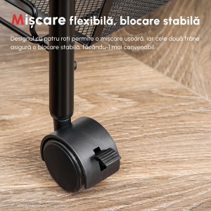 Carucior de bucatarie pe 5 niveluri cu cosuri din plasa, carucior de depozitare pentru sufragerie si dormitor din otel, 45x26,5x106cm, negru - Img 9