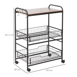 Carucior de Bucatarie Stil Industrial 4 Roti 2 Cosuri 4 Manere Maro - Img 3
