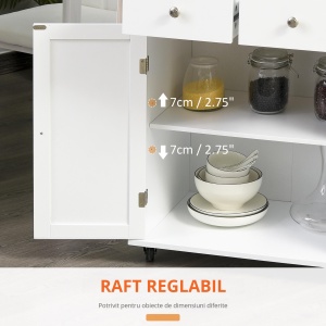 Carucior de bucatarie suport condimente cu 3 niveluri si 4 roti din MDF si PAL, 89x45x89.5cm, alb - Img 7