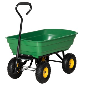 Carucior de Gradina 75L din Otel si PP cu Cuva Rabatabila si Maner de Transport, 109x52x94 cm, Verde