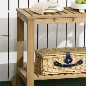 Cărucior de Servire pentru Grădină din Lemn de Brad, Cărucior cu Rafturi și Suport pentru Sticle, 95x47x74 cm, Natural - Img 8