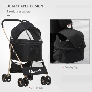 Carucior Detasabil pentru Animale de Companie, Carucior de Calatorie 3 in 1 pentru Caini si Pisici, Geanta de Transport Pliabila cu Roti Universale cu Frana, Copertina Cos de Depozitare, Negru - Img 5