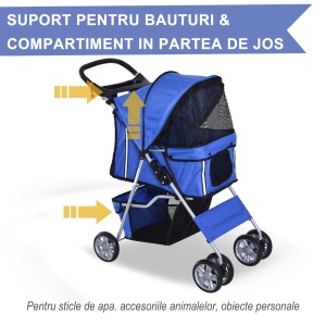 Carucior pentru Caini 75×45×97 cm cu suport pahar si cos - Img 5