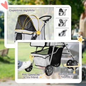 Carucior Pliabil pentru Caini 75×45×97 cm – Gri - Img 6