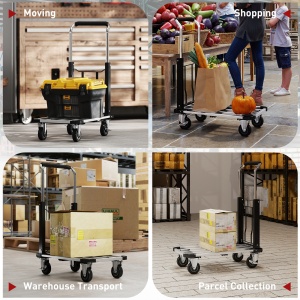 Cărucior Portapachete Pliabil cu Platformă Extensibilă, Capacitate 150 kg, Mâner Reglabil, Argintiu - Img 8