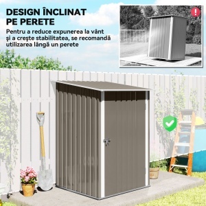 Căsuță de Depozitare Unelte cu Acoperiș Înclinat și Încuietoare, Șopron pentru Unelte, 100x103x160 cm, Maro - Img 6