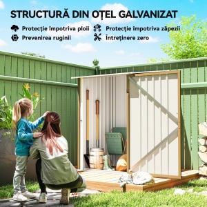 Căsuță de Grădină 0.92m² din Oțel Galvanizat, Depozit pentru Unelte cu Ușă Blocabilă, Acoperiș Înclinat, 100x104x160 cm, Galben - Img 4