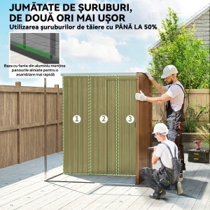Căsuță de Grădină 1.37m² din Metal, Montaj Ușor, Căsuță pentru Unelte de Grădină cu Orificii de Aerisire, Ușă Glisantă, Acoperiș Înclinat și Mănuși, 159x106x181 cm, Maro - Img 4