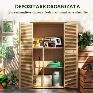 Casuta de Gradina cu Acoperis Impermeabil, pentru Depozitarea Uneltelor, 87x46.5x160 cm, Galben - Img 5