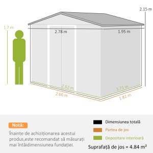 Căsuță de Grădină din Oțel cu Efect de Lemn și Uși Duble Glisante, 278x195x215 cm, Maro - Img 3
