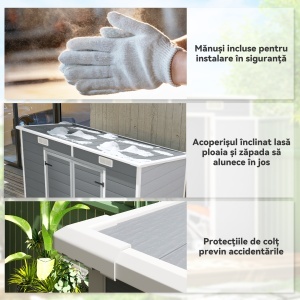 Căsuță de Grădină din Rășină cu Podea, 2 Uși Blocabile, Fereastră, 2,4 x 1,3 m, Gri - Img 9