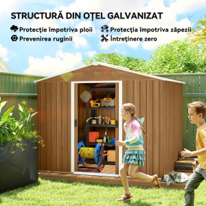 Casută de Grădină, Magazie de Exterior pentru Unelte cu 2 Uși Culisante și 4 Prize de Aerisire, 236x174x190 cm, Gri - Img 4