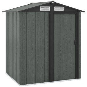 Căsuță de Grădină pentru Unelte din Oțel cu Acoperiș Înclinat și 4 Ferestre de Ventilație, 152x132x188 cm, Gri - Img 1