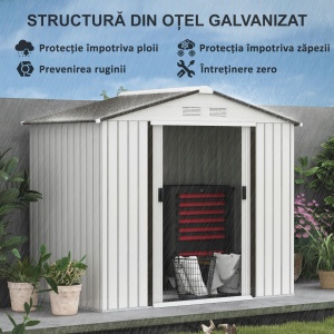 Casuta Gradina Otel Alb 213×130×185 cm – Cu Usi Glisante - Img 5