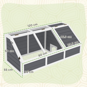 Căsuță pentru Țestoase fără Paviment cu Panel Detașabil și 2 Spații Separate, 120x55x50 cm, Gri - Img 3