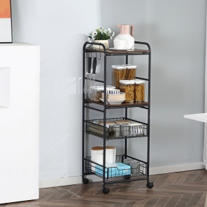 Caucior de Bucatarie cu 2 Cosuri detasabile din Metal, 2 rafturi din PAL si Carlige laterale, 40x38x111cm - Img 2