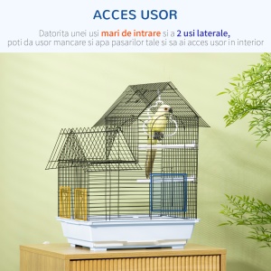 Colivie Metalica 39×33×47 cm – Alb, cu Tava, Cuiere & Leagan - Img 6