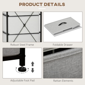Comoda 5 sertare in stil industrial, comoda pentru dormitor cu sertare detasabile din material textil, lemn si otel, 45x30x116cm - Img 6