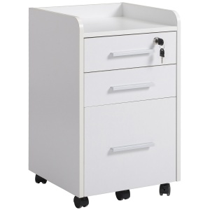 Comoda Birou 3 Sertare – Cu Etajera & 5 Roti, Alb Modern - Img 1