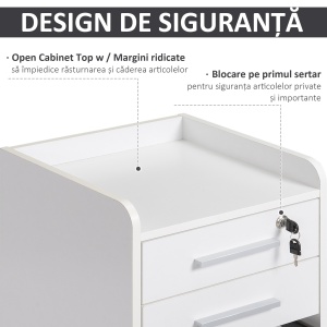 Comoda Birou 3 Sertare – Cu Etajera & 5 Roti, Alb Modern - Img 6