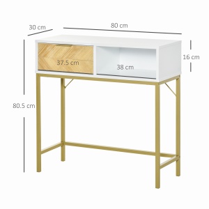 comoda din lemn, 80 x 30 x 80.5 cm, alb si auriu - Img 3