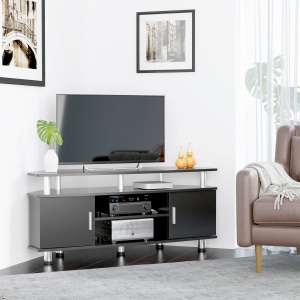 Comoda TV cu 2 compartimente inchise raft blat benzi antiderapante negru - Img 8
