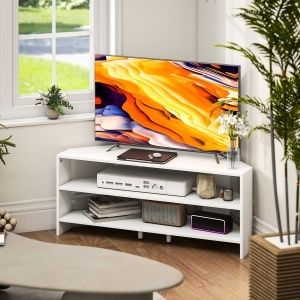 Comodă TV de Colț 47" max cu 2 Rafturi Deschise din Lemn Alb - Img 2