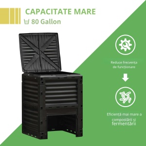Compostor Gradina – 300L, Plastic Negru cu Capac Blocabil - Img 7