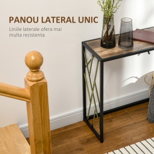 Consola 120cm, masa canapea industriala cu cadru metalic pentru sufragerie, hol, maro - Img 6