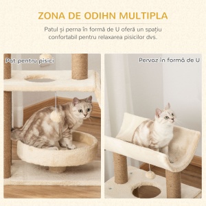 Copac pentru Pisici cu Cușcă în Formă de U, Pătuț și Covoraș Maro - Img 5