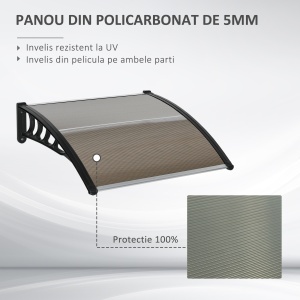 Copertina de Exterior din Policarbonat pentru Usi si Ferestre cu Kit de Montare 100x100x26cm - Maro - Img 4