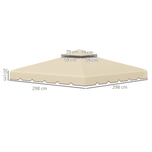 Copertina de schimb pentru foisor de gradina cu acoperis cu 2 niveluri, capac din poliester pentru foisor de 3x3m, bej - Img 3