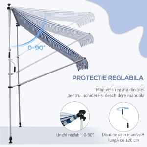 Copertina pentru soare pentru exterior tip rulou cu manivela, inaltime si unghi reglabil, 200x150cm, albastru - Img 7