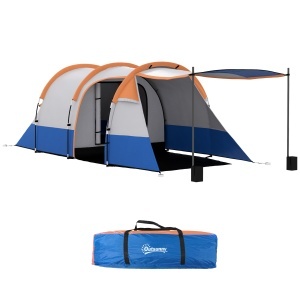 Cort de Camping pentru 2-3 Persoane Impermeabil cu 2 Zone și 3 Intrări, 420x200x150 cm, Portocaliu