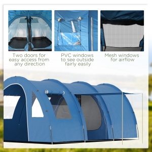 Cort de Camping pentru 5-6 Persoane cu 2 Uși, Ferestre și Buzunare de Depozitare, 475x315x215 cm, Albastru - Img 5