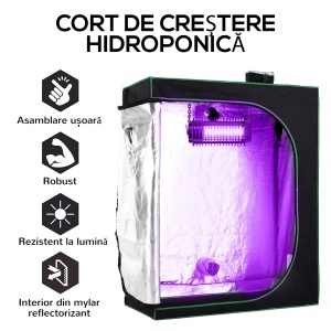 Cort Hidroponic pentru Cultivare din Oxford 600D cu 3 Prize de Aer Reglabile și Fereastră, 120x60x150 cm, Negru - Img 5