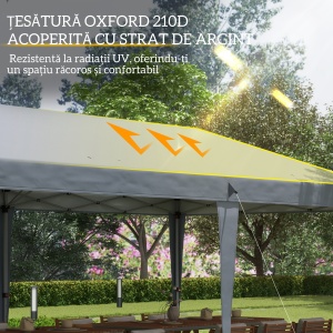 Cort Pliabil pentru Grădină cu Sac de Transport din Oțel Epoxidic și Poliester Oxford, 5,85x2,95x2,7 m, Gri - Img 6