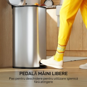 Coș de Gunoi 30L cu Închidere Silențioasă și Recipient Removabil, Coș cu Pedală, pentru Bucătărie, Living, Birou și Cameră de Studiu, 29x36x59.5 cm, Argintiu - Img 8