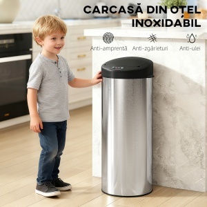 Coș de gunoi de 55L cu senzor pentru deschidere automată și închidere amortizată, 32x30x78.5 cm, Argintiu - Img 6