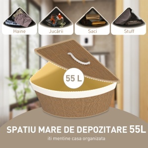 Coș de Rufe Colțar 55L cu Sac Detașabil din Bambus Maro - Img 4