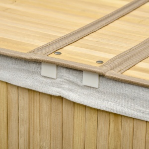 Cos de rufe din bambus cu capac, 100 litri cu 2 sectiuni, captuseala detasabila lavabila, 62,5 x 37 x 60,5 cm, natural - Img 8