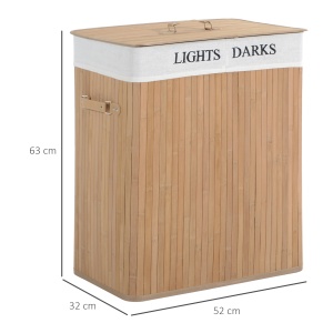 Cos de rufe din bambus cu capac si captuseala detasabila, natural, 52x32x63cm - Img 3