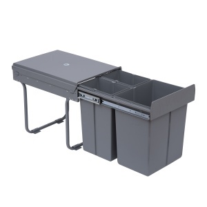 Cos Gunoi Ecologic 40L – 3 Compartimente Separate, Gri - Img 1