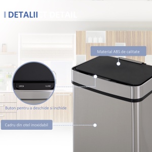 Cos Gunoi Inteligent 72 L – Inox, 3 Compartimente & Senzor - Img 7
