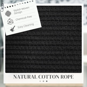 Coș pentru Rufe de 88L, Portabil și Pliabil cu Mânere, Coș de Rufe din Bumbac Natural, Ø56x35,5 cm, Negru - Img 4