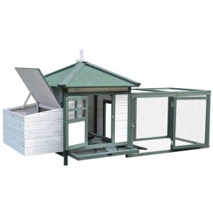 cotet de gaini, lemn 196x76x97cm, alb/verde - Img 1
