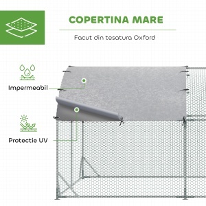 Coteț pentru Găini de Exterior, 2.8x3.8x2m Recintă din Oțel Zincat cu Acoperiș Impermeabil Anti-UV și Încuietoare, Găini, Iepuri și Rațe - Img 4