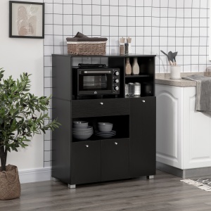 Credență de Bucătărie din Lemn pentru Cuptor cu Microunde cu Dulapuri, Rafturi și Sertar, 90x40x120 cm, Negru - Img 2