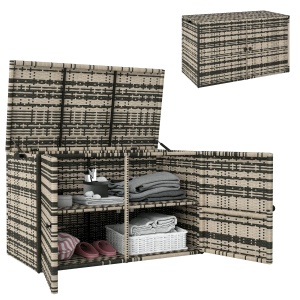 Cufăr de Exterior de 350L cu 2 Niveluri, Pistoane cu Gaz și Cadru din Oțel, 118x57x69 cm, Gri - Img 1